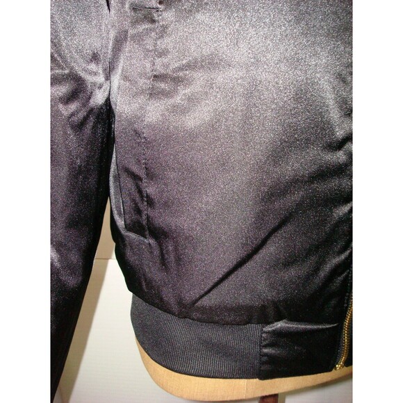 New Womens NWT $200 Satin Puma Reversible Rose Bomber Jacket S Black Beige Small - Picture 9 of 12